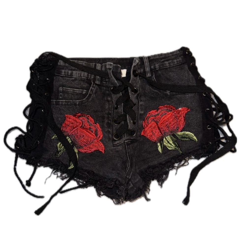 black jean shorts